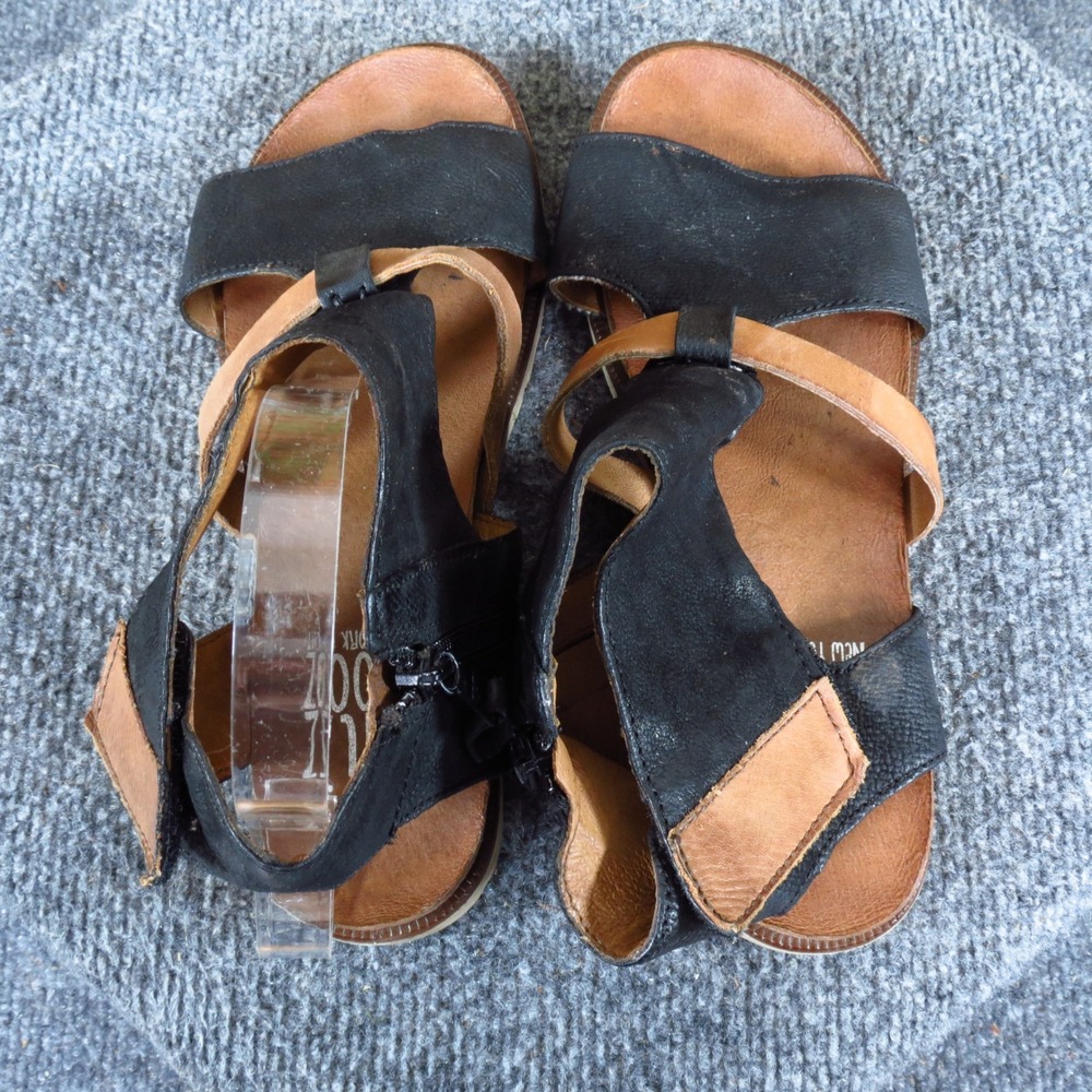 Miz Mooz Black and Tan Leather Strappy Sandals. - Picture 6 of 9
